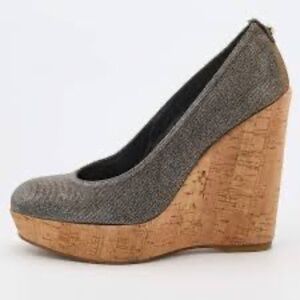 Stuart Weitzman Metallic Silver/Grey/Bronze Corkswoon Wedge Heels Sz 8